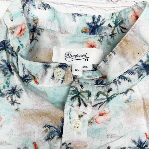 Bonpoint Tropical Print 100% Cotton Size 10 Button Up Palm Tree / Hibiscus Patte - Picture 5 of 7